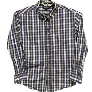 Nat Nast Mens Shirt XL Beige Blue White Check Button Up Long Sleeve 100% Cotton